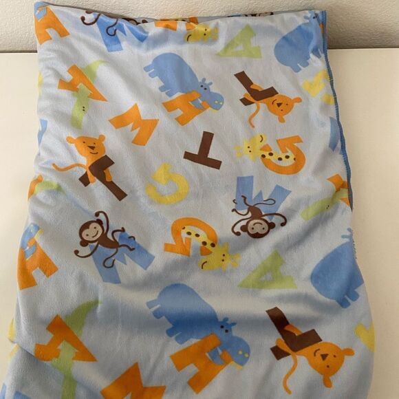 Chick Pea Blue Alphabet Animals Baby Blanket Sherpa Monkey Giraffe Hippo 30x40 - Picture 5 of 5